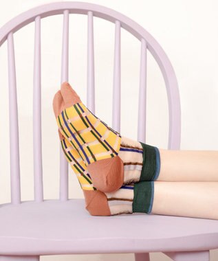 COQ multiple check シアーチェック足袋ソックス イエロー