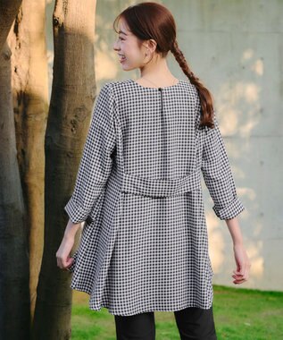 Tiaclasse L 【おのののかさん着用】半袖＆七分袖選べる袖丈バックフレアチュニック 七分袖ギンガムチェック小