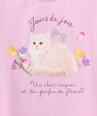 ANY KIDS フォトプリント ネコ Tシャツ ピンク