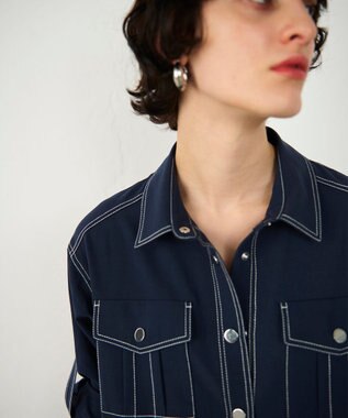 GRACE CONTINENTAL 配色ステッチワークシャツワンピース ネイビー