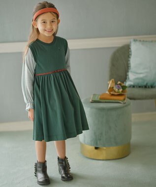 組曲 KIDS 【110-140cm】シェイプドカット ワンピース グリーン系
