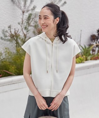  【洗濯機可】ダンボールフレンチスリーブ ジップアップパーカー