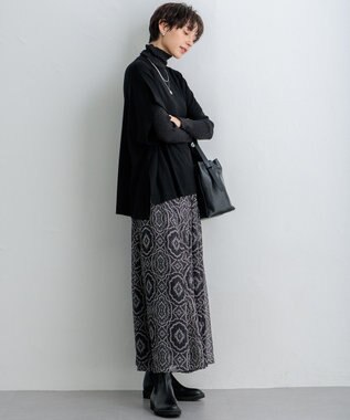 23区 【洗える】コンパクトウール ポンチョ ブラック系