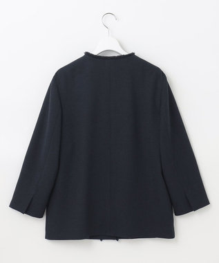 J.PRESS LADIES L ナチュラルツイードストレッチ ノーカラー ジャケット ネイビー系