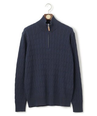 J.PRESS MEN ギマコットン ケーブルハーフジップ ニット ネイビー系