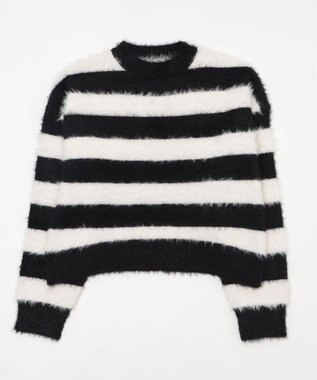 WEGO シャギーニットプルオーバー ホワイトボーダー