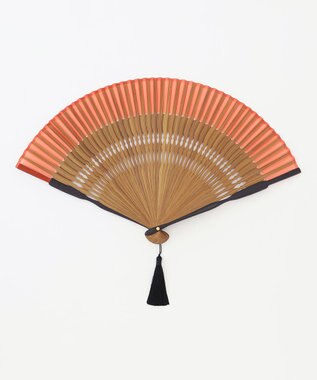 自由区 カラーブロック 扇子 オレンジ