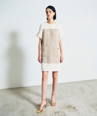 GRACE CONTINENTAL ツイードコンビミニワンピース ベージュ