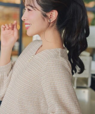 Tiaclasse ツイードコンビフレアチュニック ベージュ