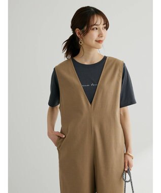Green Parks 綿麻混サロペット Dark Beige