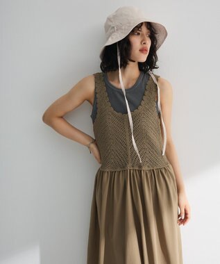 Green Parks ・ＳＵＧＡＲ　ＳＰＯＯＮ　クロシェキリカエワンピース Gray Beige