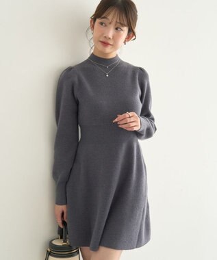 earth music&ecology ウエストリブフレアニットミニワンピース Charcoal Gray