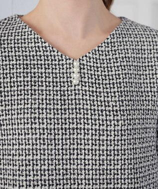 Tiaclasse ツイードコンビフレアチュニック ブラック