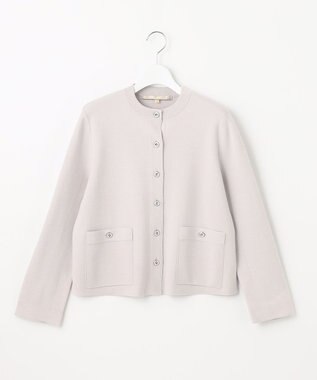 自由区 L ミラノリブ ニット ノーカラージャケット ライトグレー系