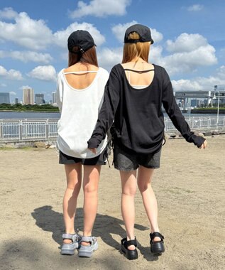 WEGO 【ラッシュガード/吸水速乾/UVカット/日焼け対策/体型カバー】リブドロストデザイントップス ホワイト