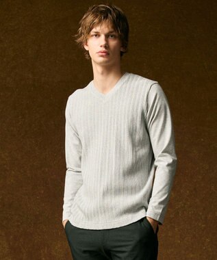 JOSEPH ABBOUD 【キングサイズ・ビジカジ】ストライプリンクス VネックＴシャツ