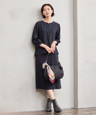 J.PRESS LADIES 【洗える】RELAXIONツイル クルーネック ブラウス ネイビー系