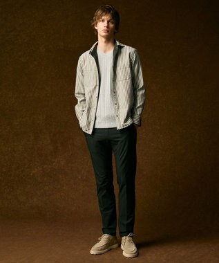 JOSEPH ABBOUD 【キングサイズ・ビジカジ】ストライプリンクス VネックＴシャツ ライトグレー系