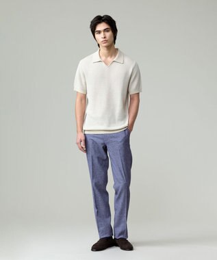 J.PRESS MEN 【ウォッシャブル可】コンフォートストレッチリネン スラックス ブルー系