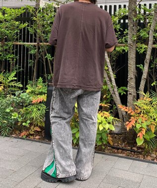 WEGO 【ユニセックス着用ITEM】ジャージドッキングZIPデニムパンツ グリーン