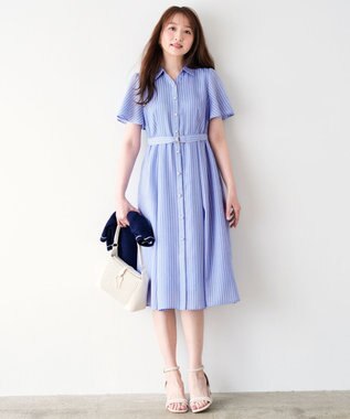ANY SIS スムージーポリエステル ワンピース ブルーストライプ