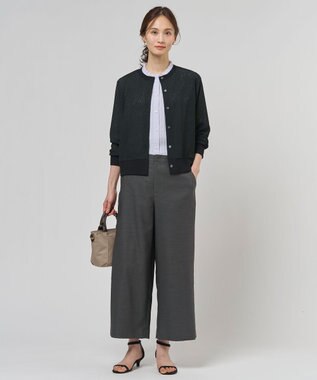 J.PRESS LADIES L FLAXASAオックス ワイド ストレート パンツ チャコール系