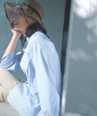 J.PRESS LADIES S 【洗える・接触冷感・UVケア】エステネージュストライプ シャーリング  ブラウス サックスストライプ系