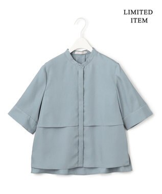 ICB 【WEB限定・洗える】 シルキーツイル クロップドシャツ ブルー系