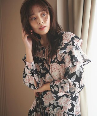 Feroux 【洗える】フラワープリント ワンピース ブラック系9