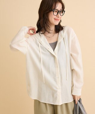 Green Parks シアーフードシャツ Ivory