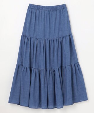 ANY 【ウエストゴム】シャンブレーライクティアード スカート ブルー系