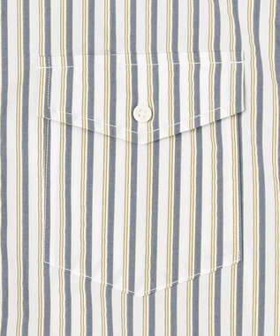 J.PRESS MEN 【クールマックス】サッカーマルチストライプ バンドカラーシャツ ブルー系1