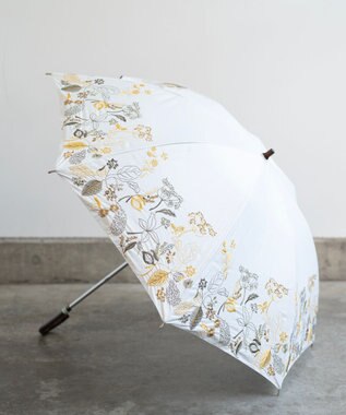 AND WOOL 〈一級遮光生地・晴雨兼用〉筆記帳刺繍の日傘 （長傘タイプ） ホワイト