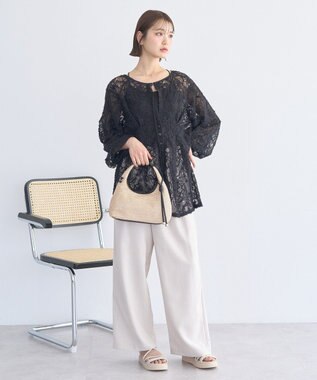 earth music&ecology レースフラワーブラウス Black