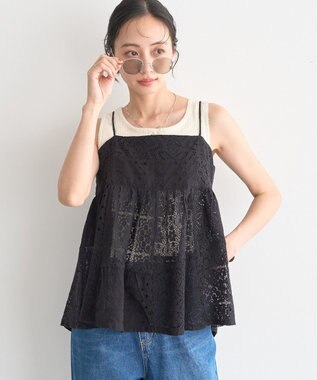 earth music&ecology 【セットアップ対応】【WEB・一部店舗限定】パッチワークレースキャミソール