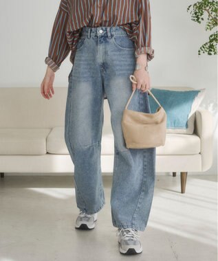 WEGO 【ANGIE VINTAGE】バレルレッグデニムパンツ ブルー