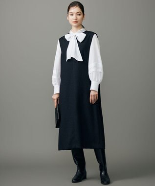 自由区 L 【17号サイズまで展開・カタログ掲載】ブライトリングツイード ジャンパースカート ネイビー