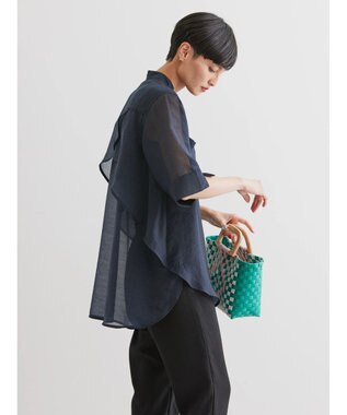 AMERICAN HOLIC シアーバックフレアＷポケットシャツチュニック Navy