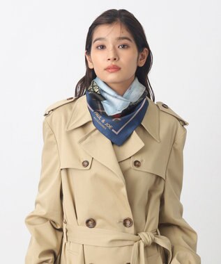 MOONBAT 【WEB限定】PAUL & JOE ACCESSOIRES シルクツイル キャットコラージュスカーフ 58×58cm Little Kitties(ネイビーブルー)