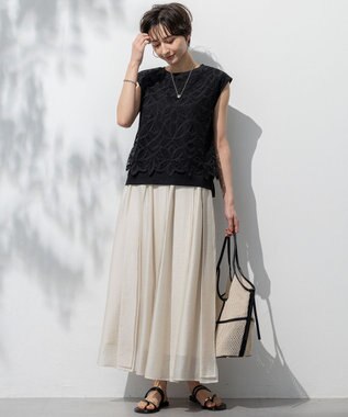 23区 【洗える】ソフトオーガンジー タック スカート ベージュ系