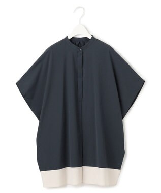 ICB L 【接触冷感・UVカット・洗える】 RENUソフトタイプライター ブラウス ネイビー×トープ系