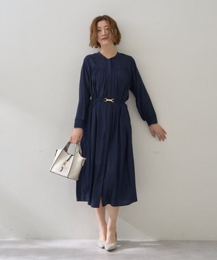 YECCA VECCA ベルト付きギャザーワンピース Navy