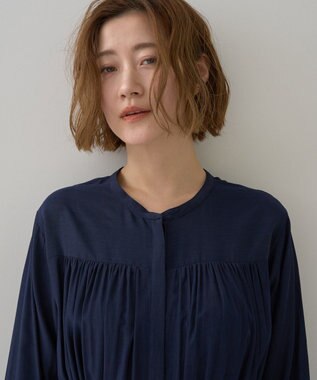 YECCA VECCA ベルト付きギャザーワンピース Navy