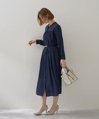 YECCA VECCA ベルト付きギャザーワンピース Navy