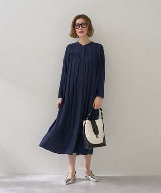 YECCA VECCA ベルト付きギャザーワンピース Navy