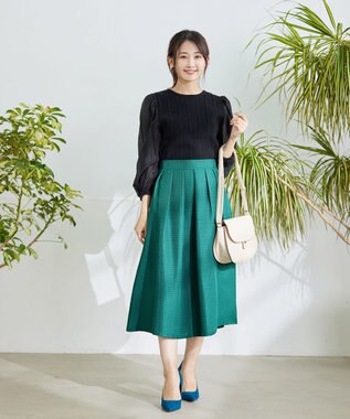 Tiaclasse フレアツイードスカート グリーン