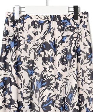 23区 【洗える】ニュアンスフラワープリント フレア スカート ネイビープリント