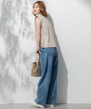 23区 L 【Oggi6月号掲載/接触冷感】23区DENIM サマー タック ワイド パンツ スカイブルー系