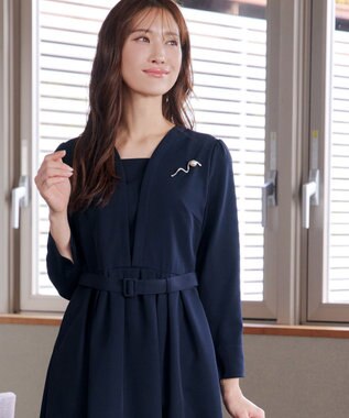 Tiaclasse L 【ダブルクロス・洗える】 ナローVネックワンピース ネイビー