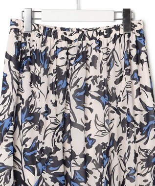 23区 【洗える】ニュアンスフラワープリント フレア スカート ネイビープリント